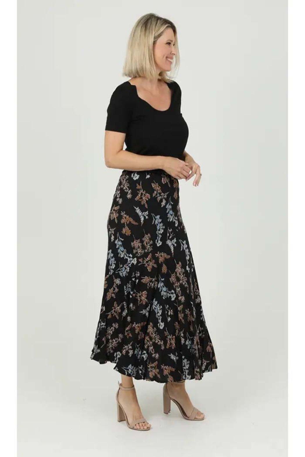 Black Blue Printed Floral Skirt Product Image