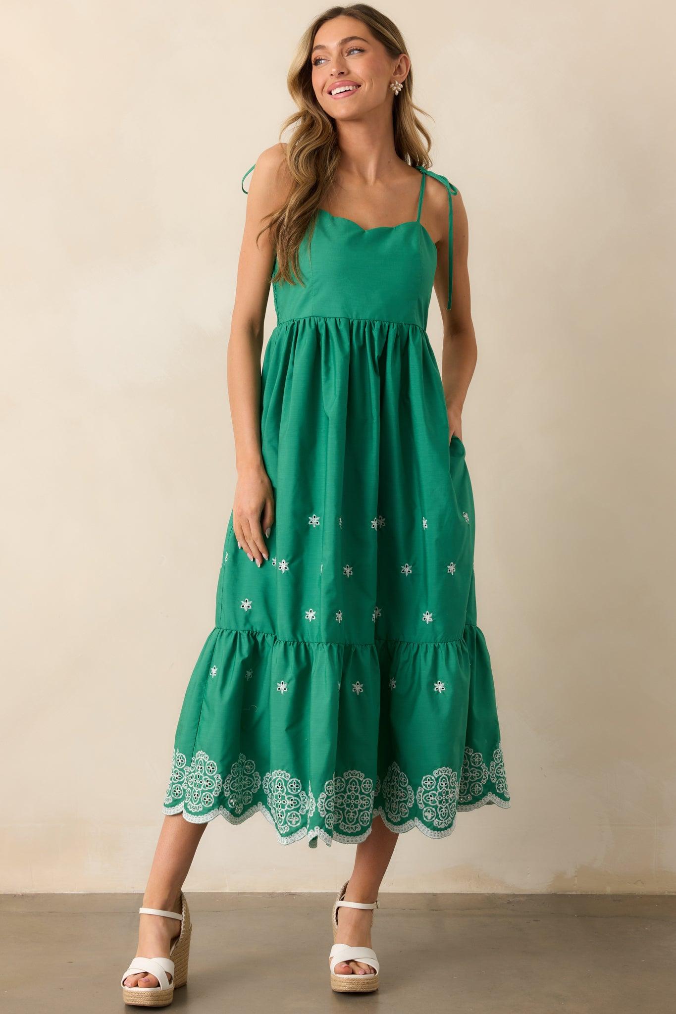 Lighthearted Mood Green Embroidered Eyelet Maxi Dress Product Image