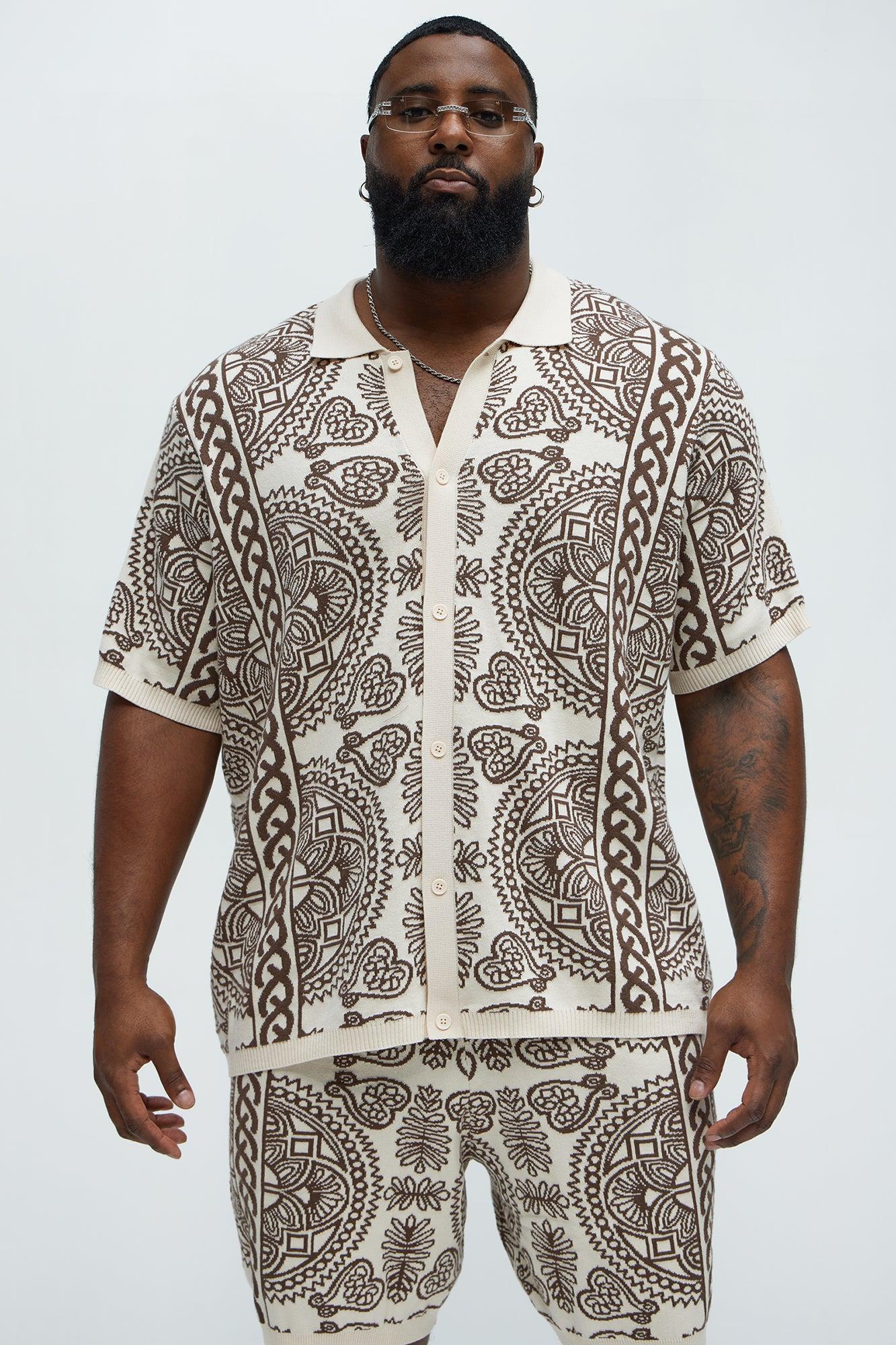 Ornate Jacquard Knitted Shirt - Brown/combo Product Image