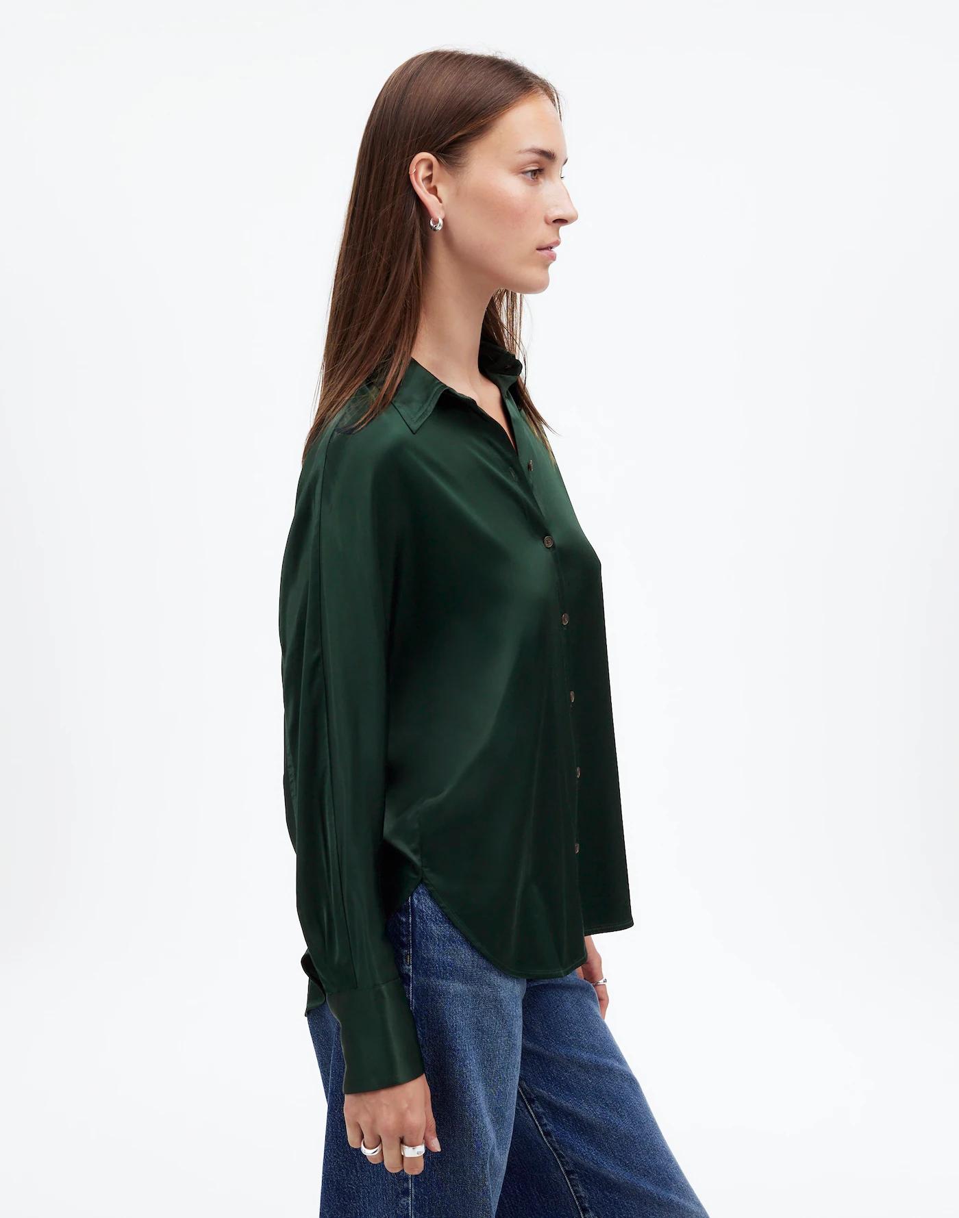 Relaxed Dolman Button-Up Shirt in Satin Product Image
