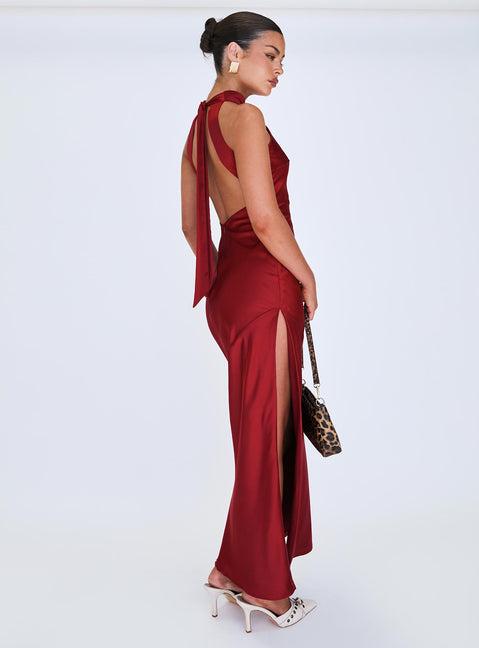 Mordecai Halter Maxi Dress Burgundy Product Image