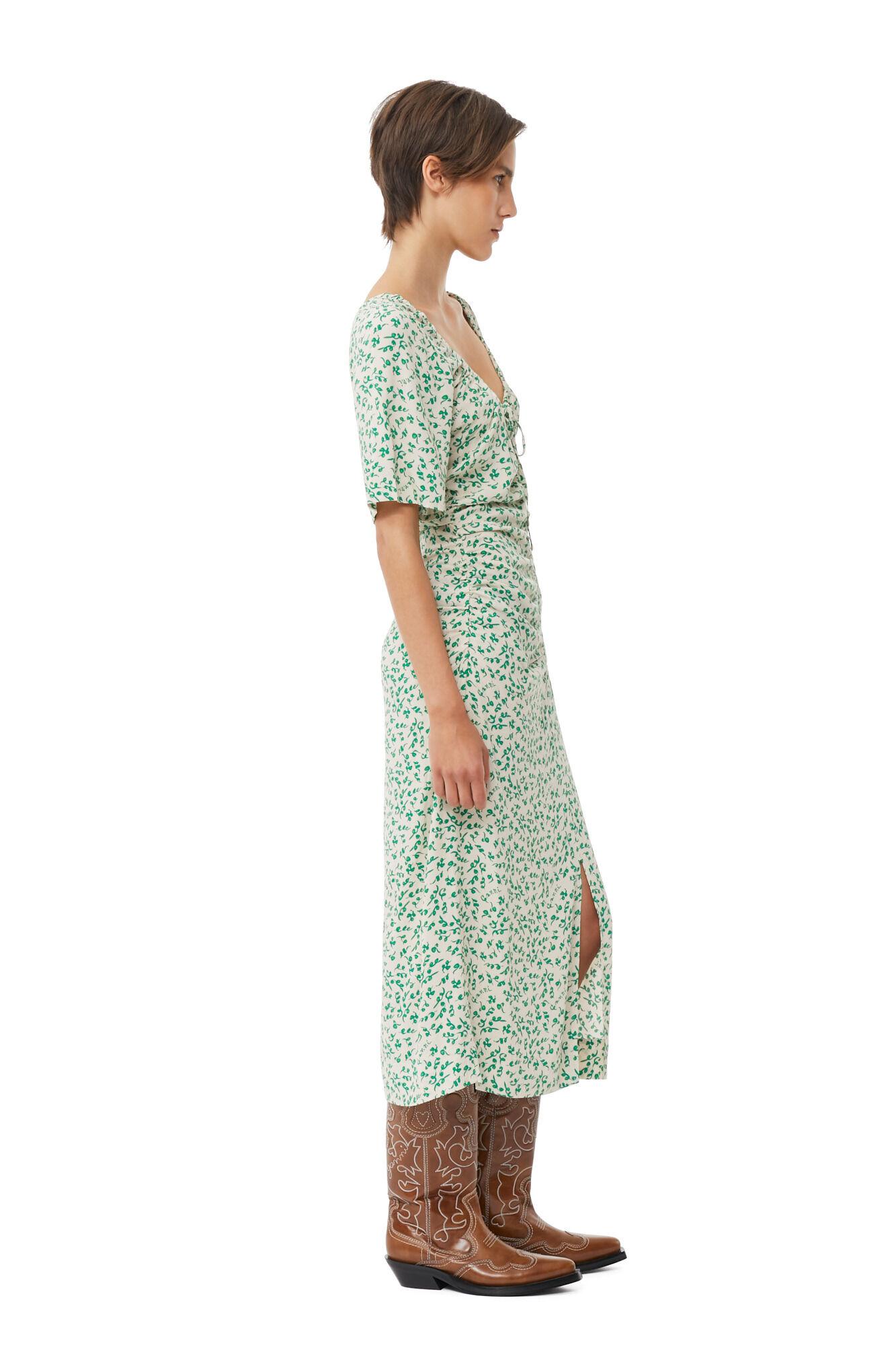 Printed Crepe U-neck Midi Dress Product Image