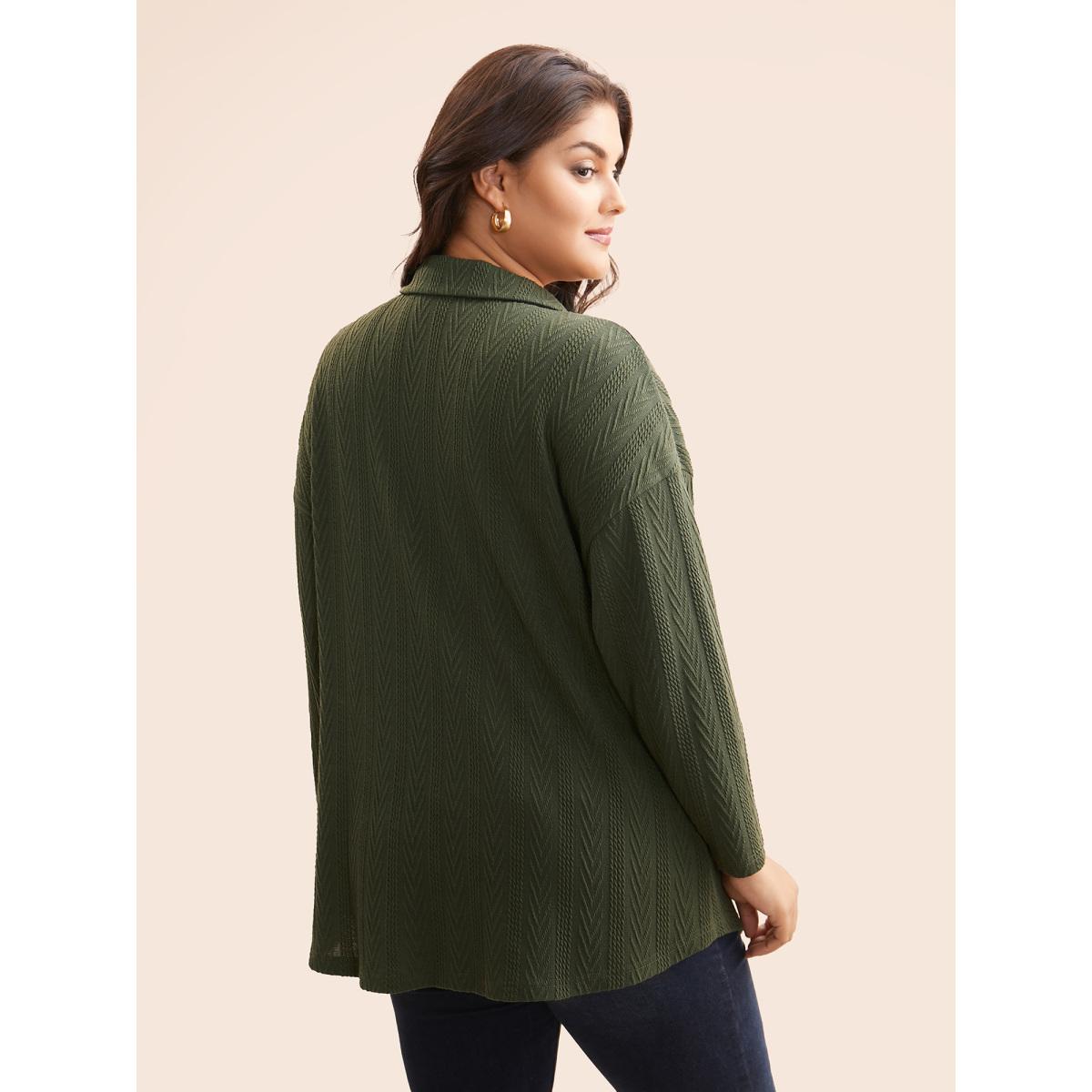Plus Size Textured Flap Detail Arc Hem Jacket Women ArmyGreen Texture Everyday Jackets BloomChic 26/4X Product Image