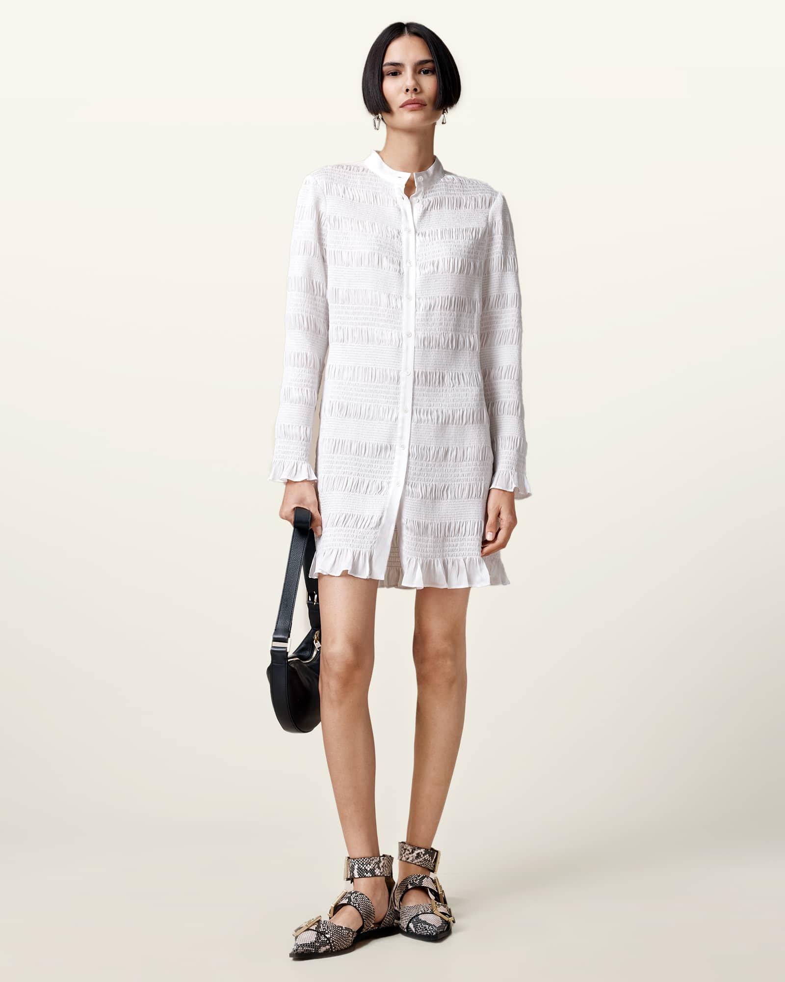 Meg Shirred Mini Shirt Dress Product Image