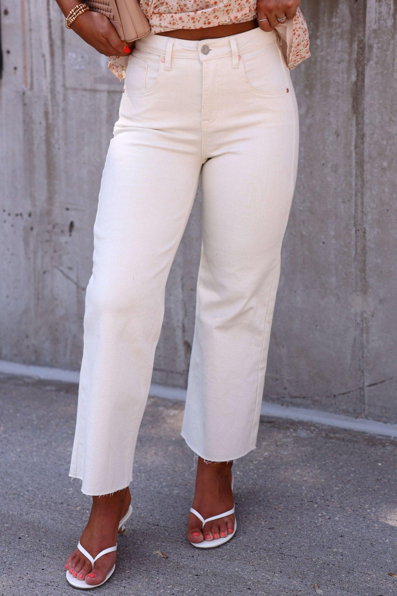 Bayeas Cream High Rise Wide Leg Jeans - FINAL SALE Product Image