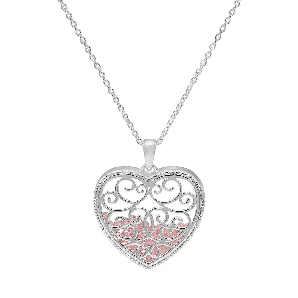 Sterling Silver Cubic Zirconia Filigree Heart Shaker Pendant, Women's, Size: 18", Blue Product Image
