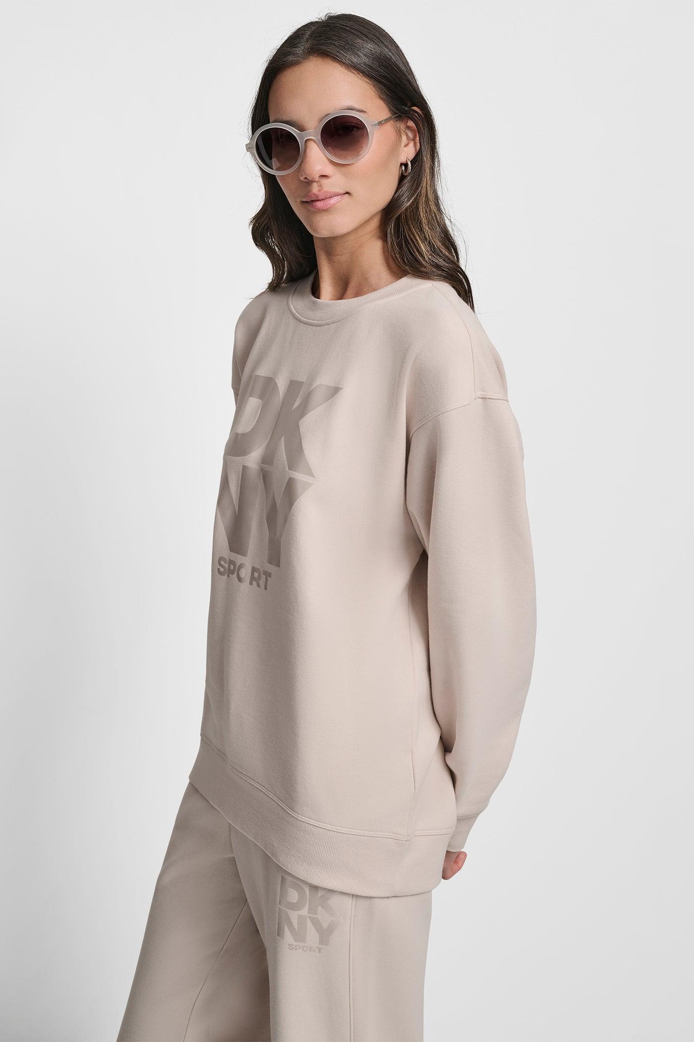 STACKED SATIN LOGO LONG LINE CREW NECK PULLOVER Product Image