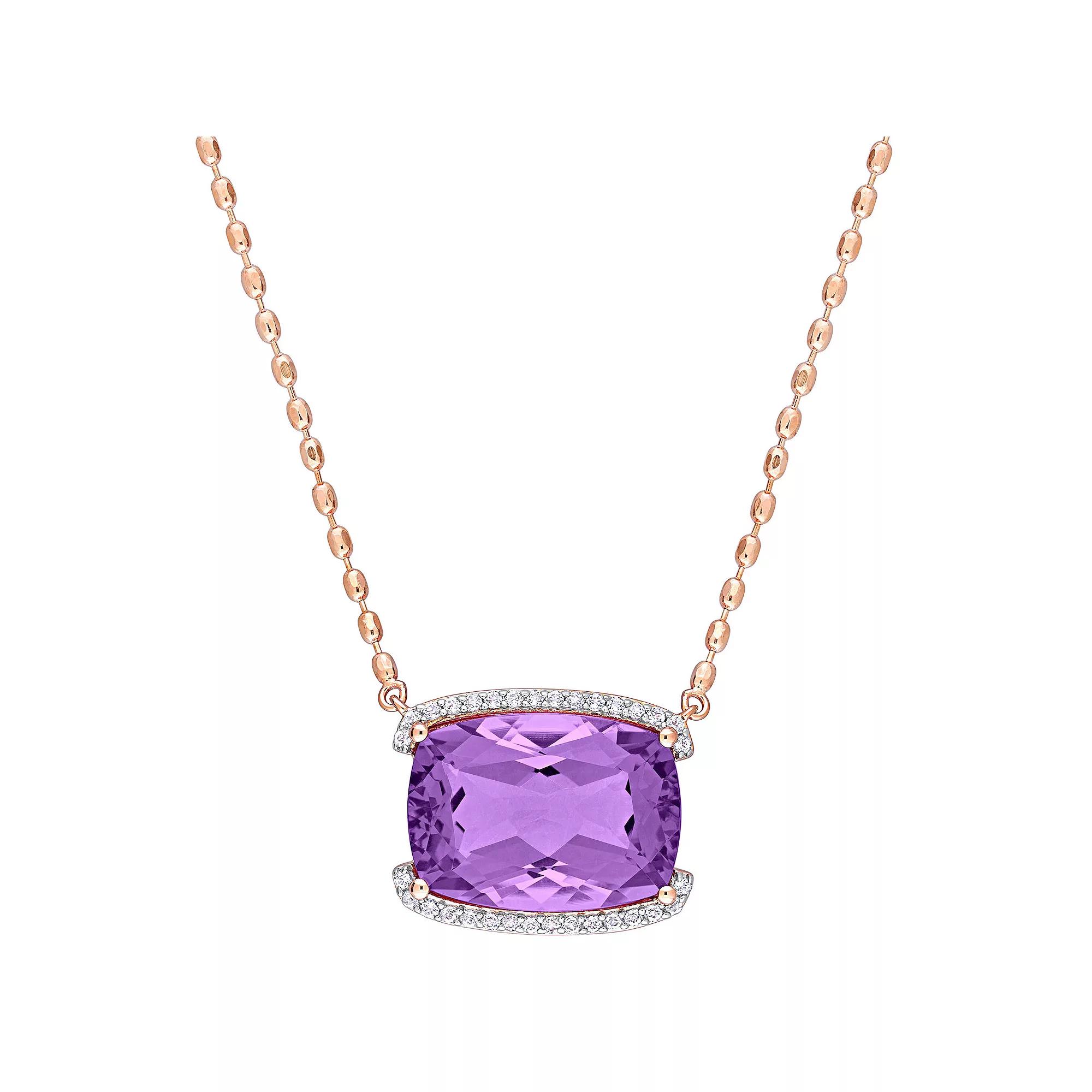 Stella Grace 18k Rose Gold Over Silver Cushion-Cut Rose de France & White Topaz Halo Pendant Necklace, Women's,  Product Image