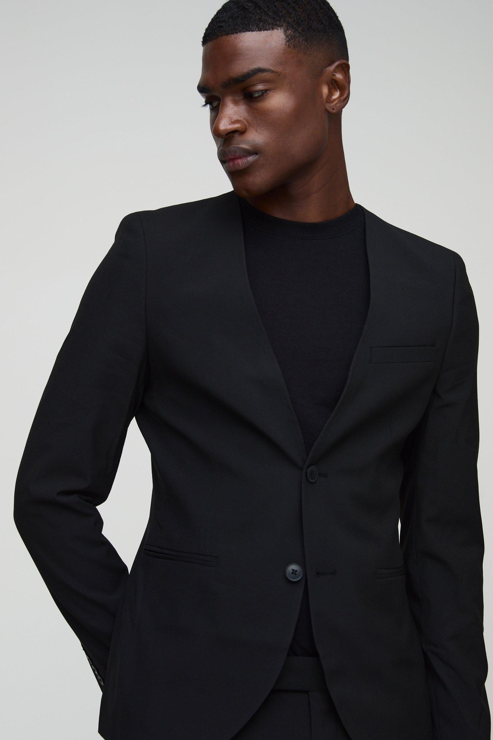 Skinny Fit Collarless Single Breasted Blazer | boohooMAN USA Product Image