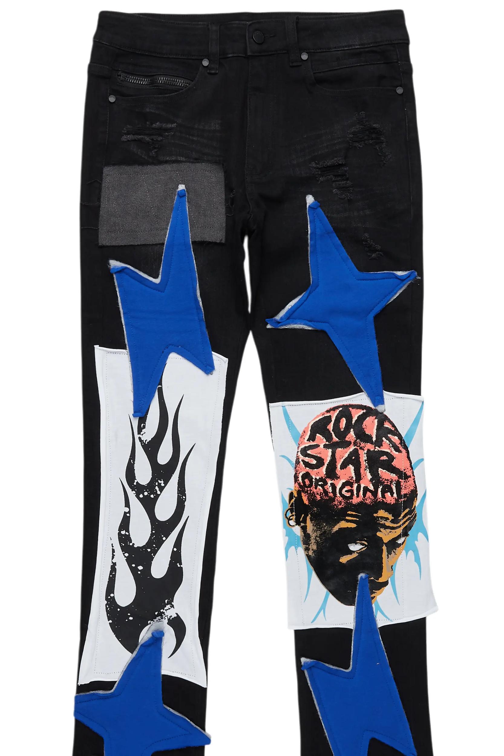 Edgar Jet Black Patchwork Stacked Flare Jean Male Product Image