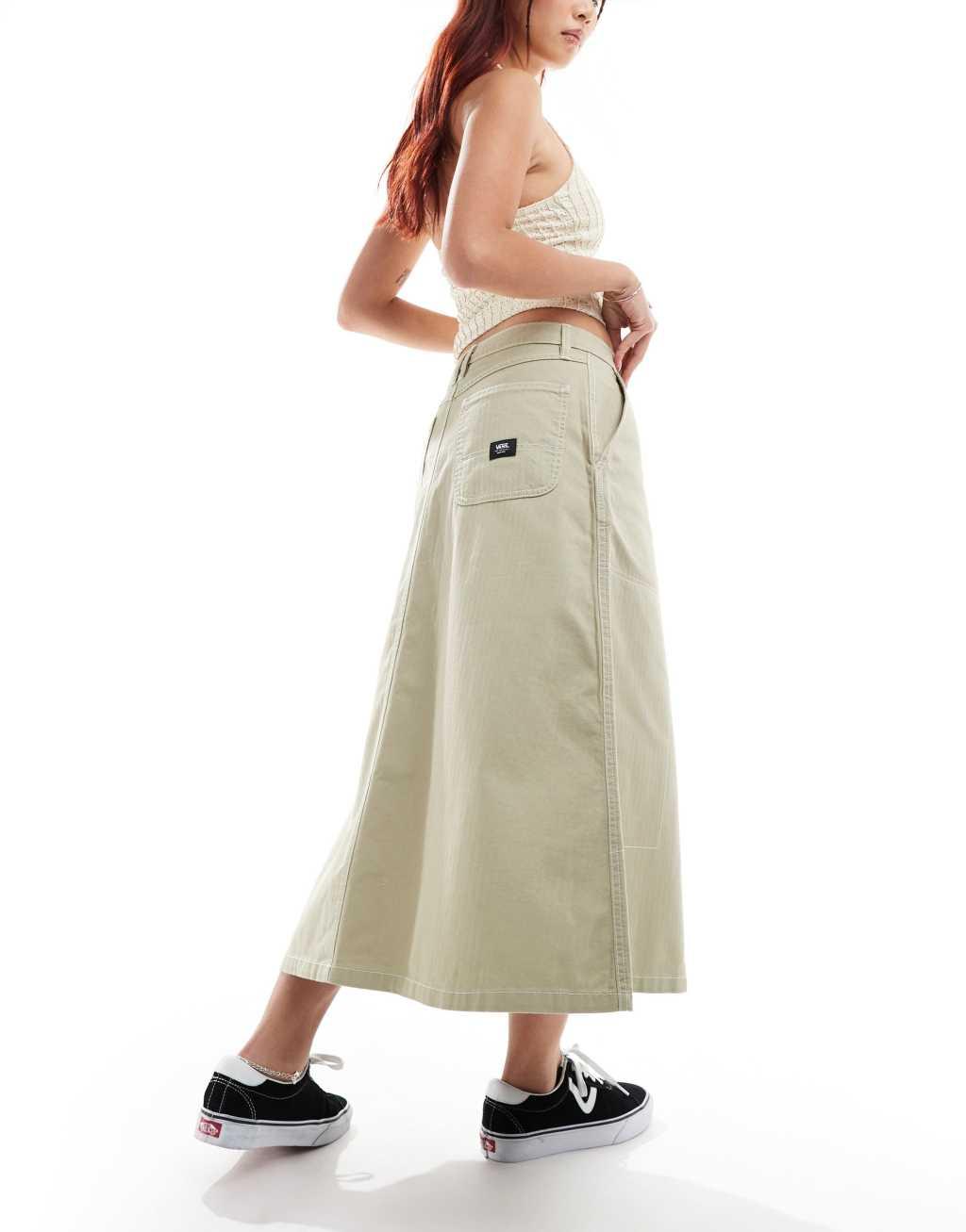 Vans Codey long flare utility skirt in beige Product Image