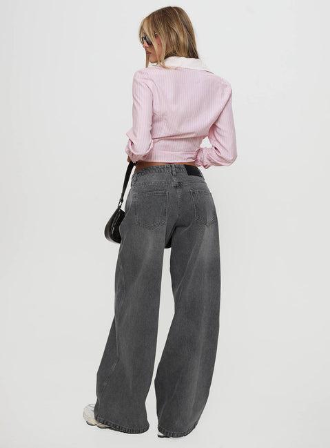 Ramos Low Rise Wide Leg Jeans Grey Wash Product Image