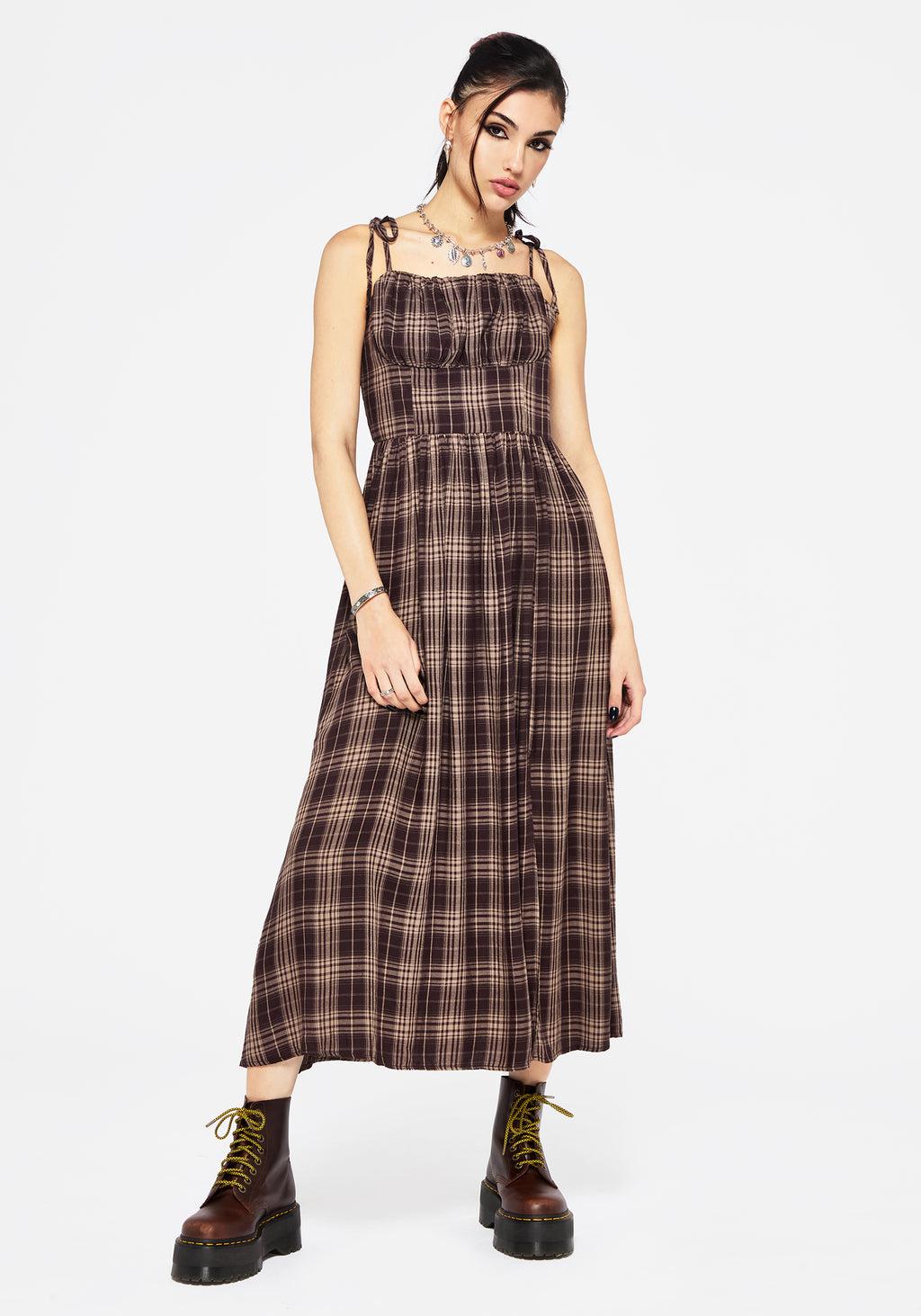 Adra Check Cami Tie Strap Midi Dress Product Image
