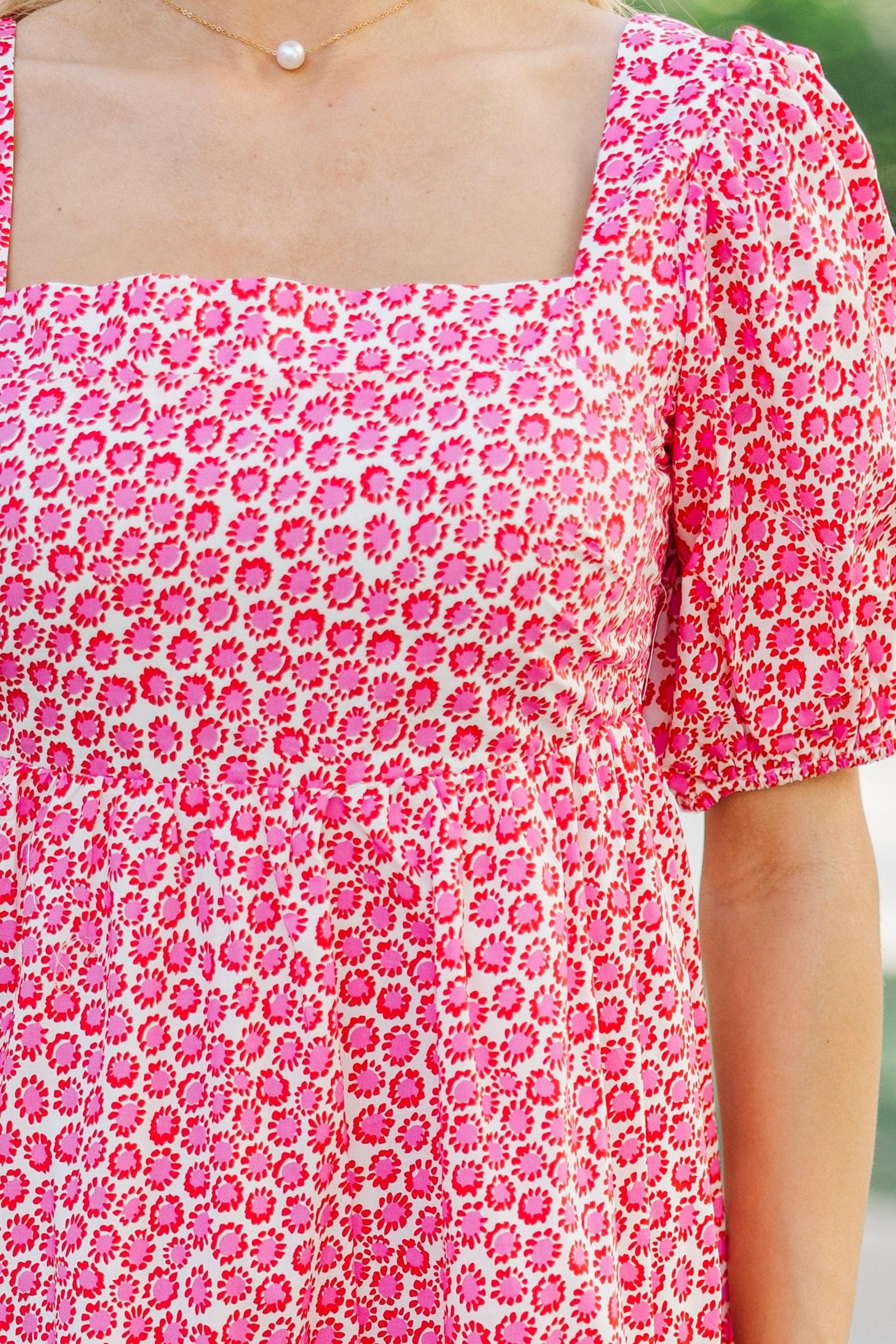 Answer The Call Pink Ditsy Floral Midi Dress Female Product Image