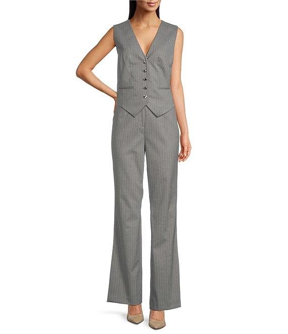 Calvin Klein Pinstripe V-Neck Notched Hem Button-Down Vest Product Image