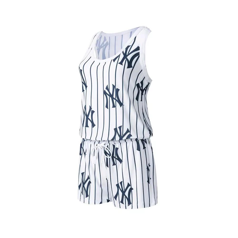 Women's Concepts Sport White New York Yankees Reel Pinstripe Knit Romper, Size: Medium Product Image