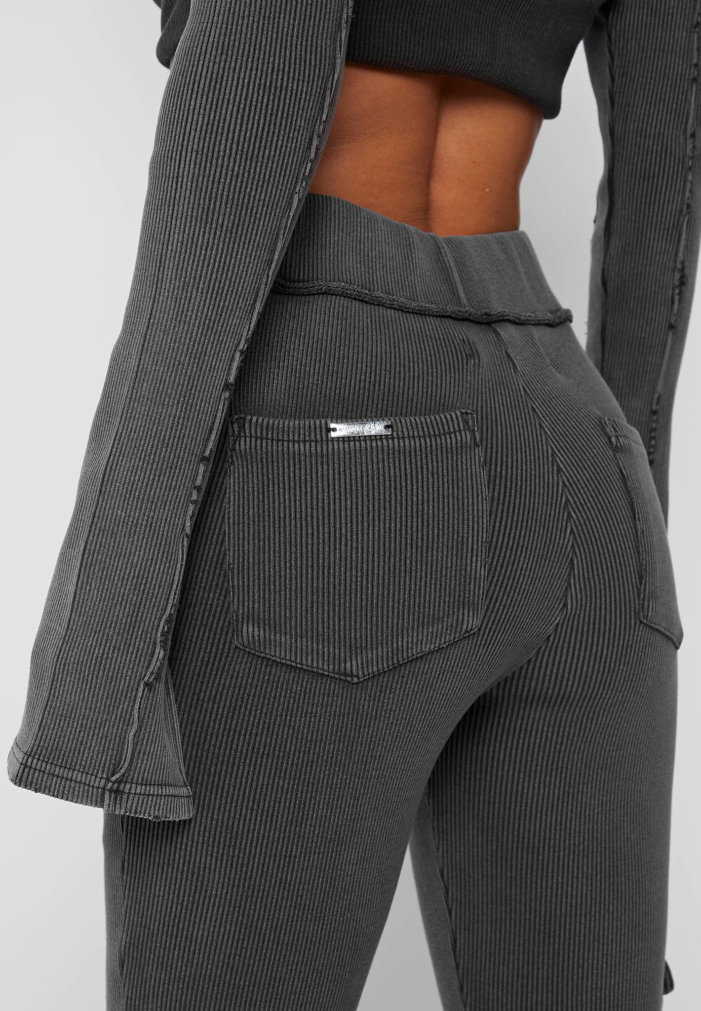 Ribbed Flared Leggings - Washed Grey Female Product Image