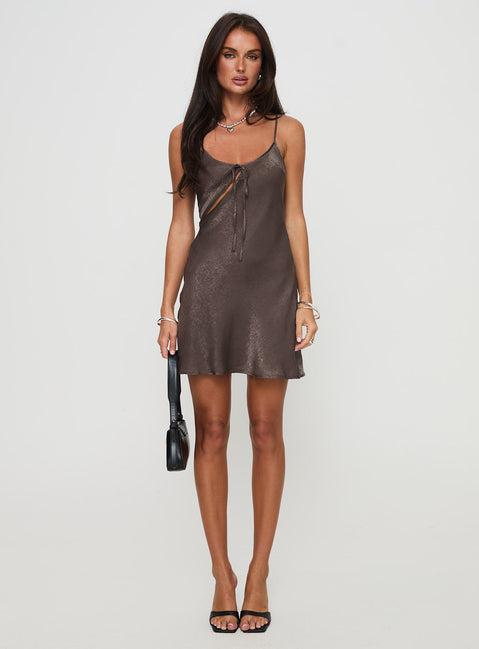 Linger Bias Cut Dress Brown Product Image