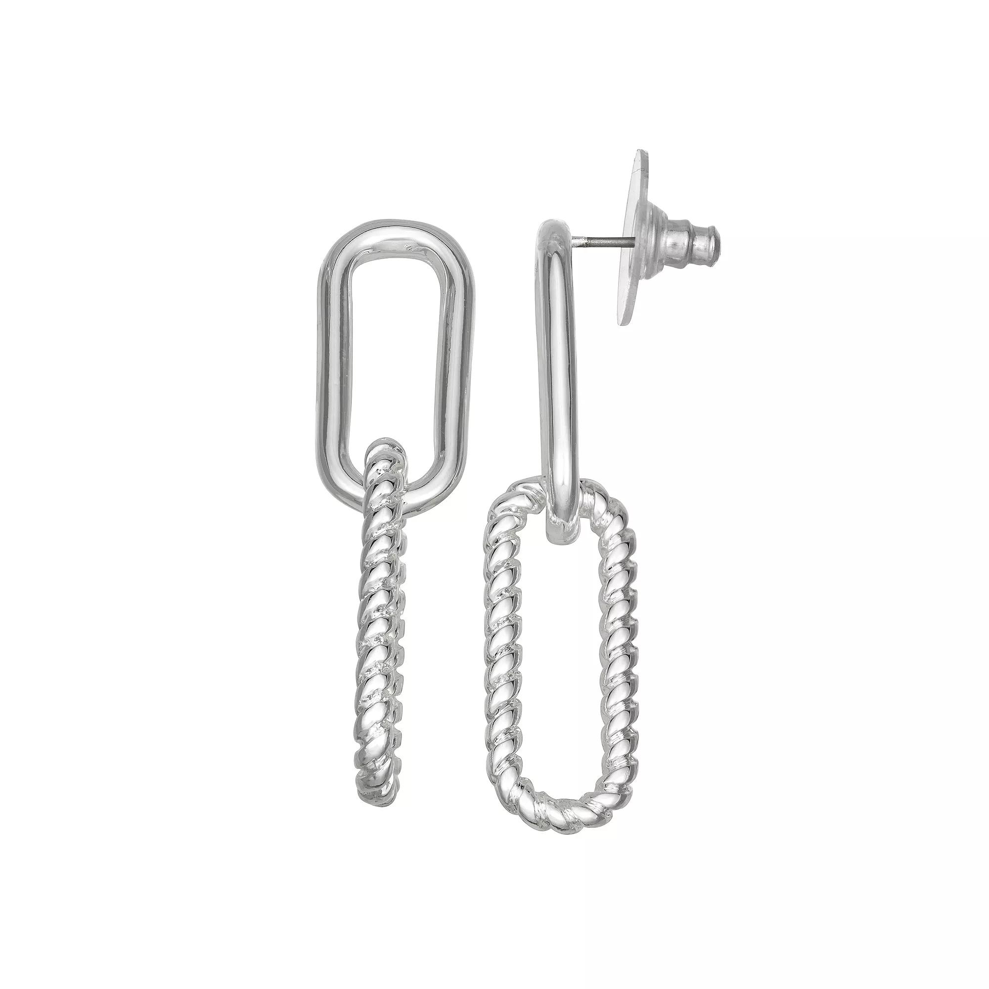 Nine West Silver Tone Linked Double Drop Post Earrings, Women's Product Image