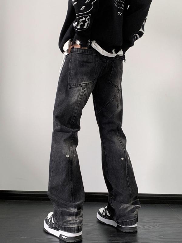Men's Vintage Wash Splice Loose Jeans Product Image