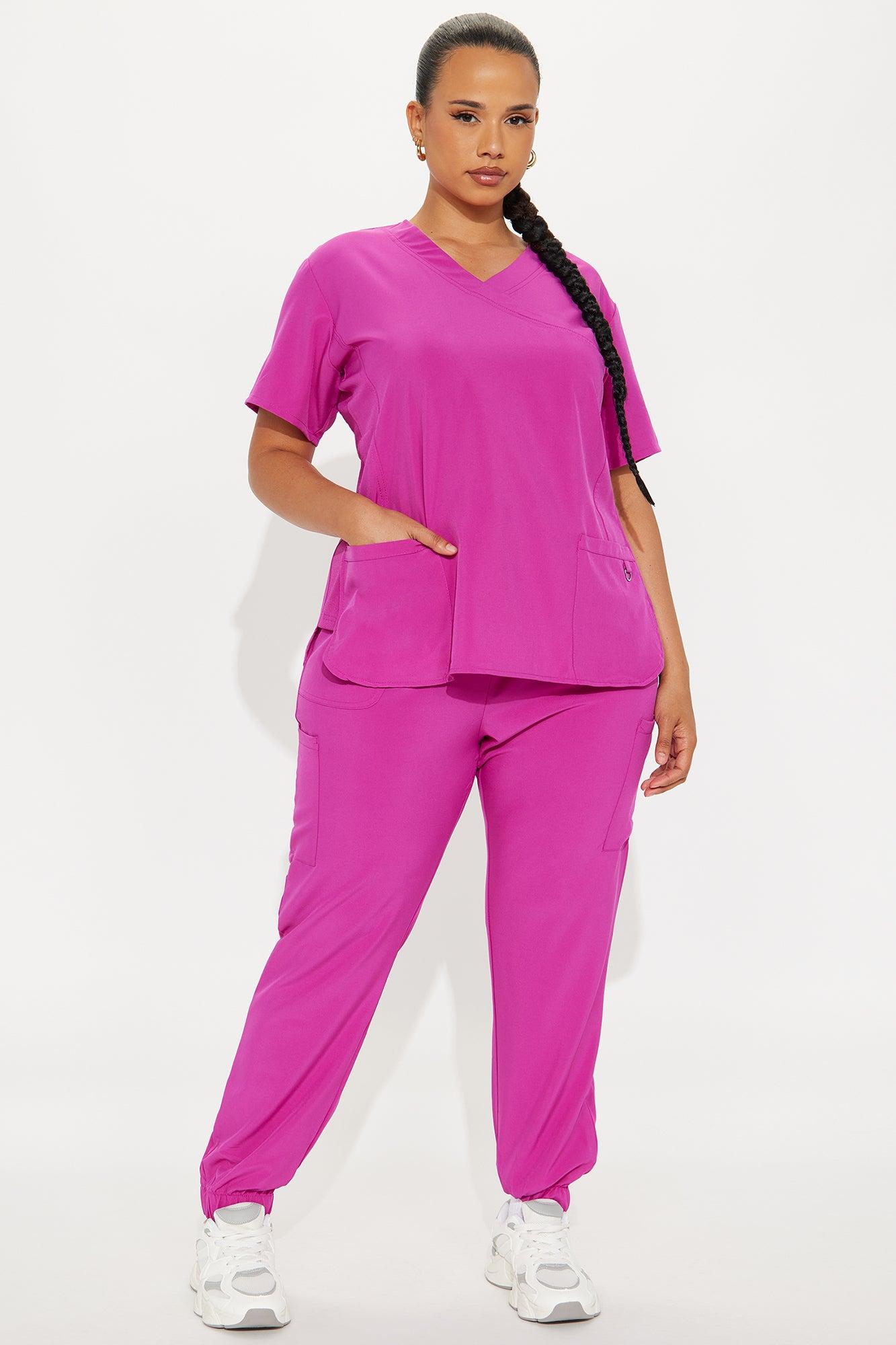 Feeling Better Stretch Scrub Uniform Jogger Set - Magenta Female Product Image