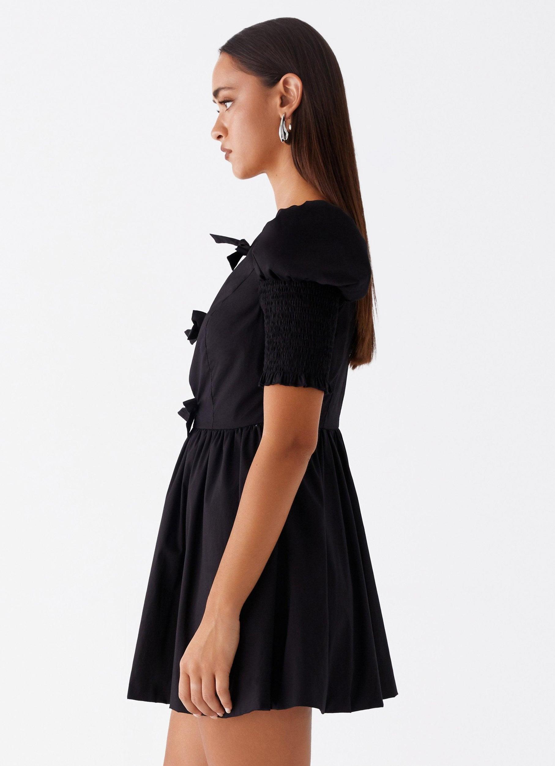 Leonie Tie Front Mini Dress - Black Product Image