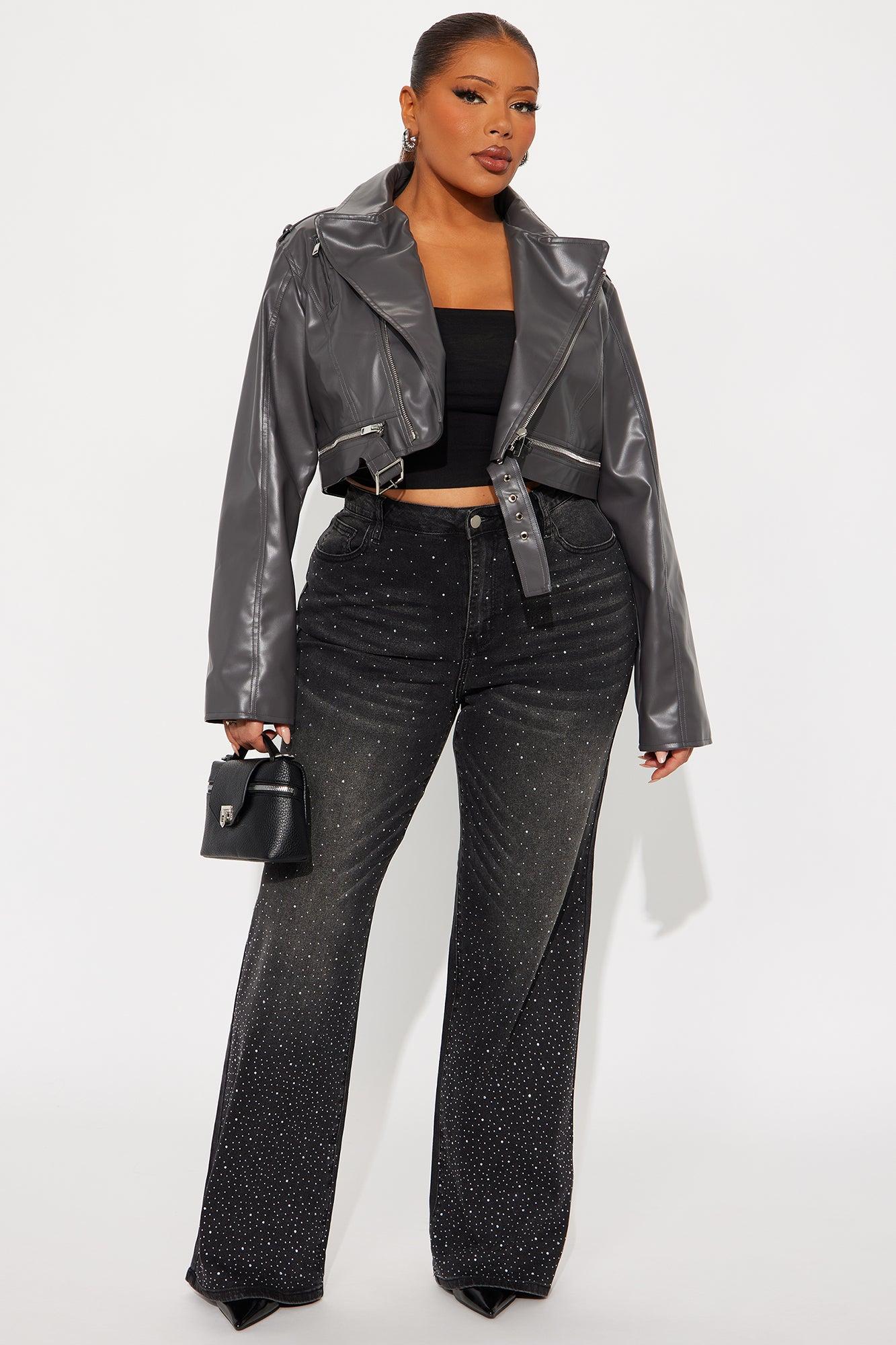 Not So Average Stretch Embellished Straight Leg Jeans - Black Wash Female Product Image