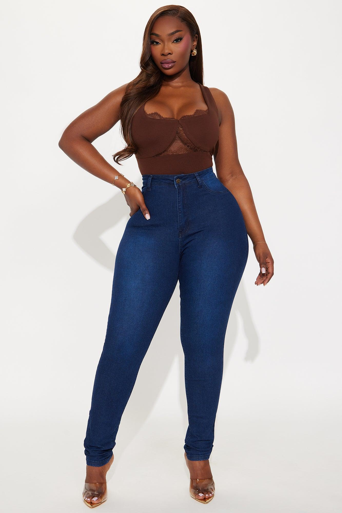 Verity Lace Trim Ponte Bodysuit - Brown Product Image