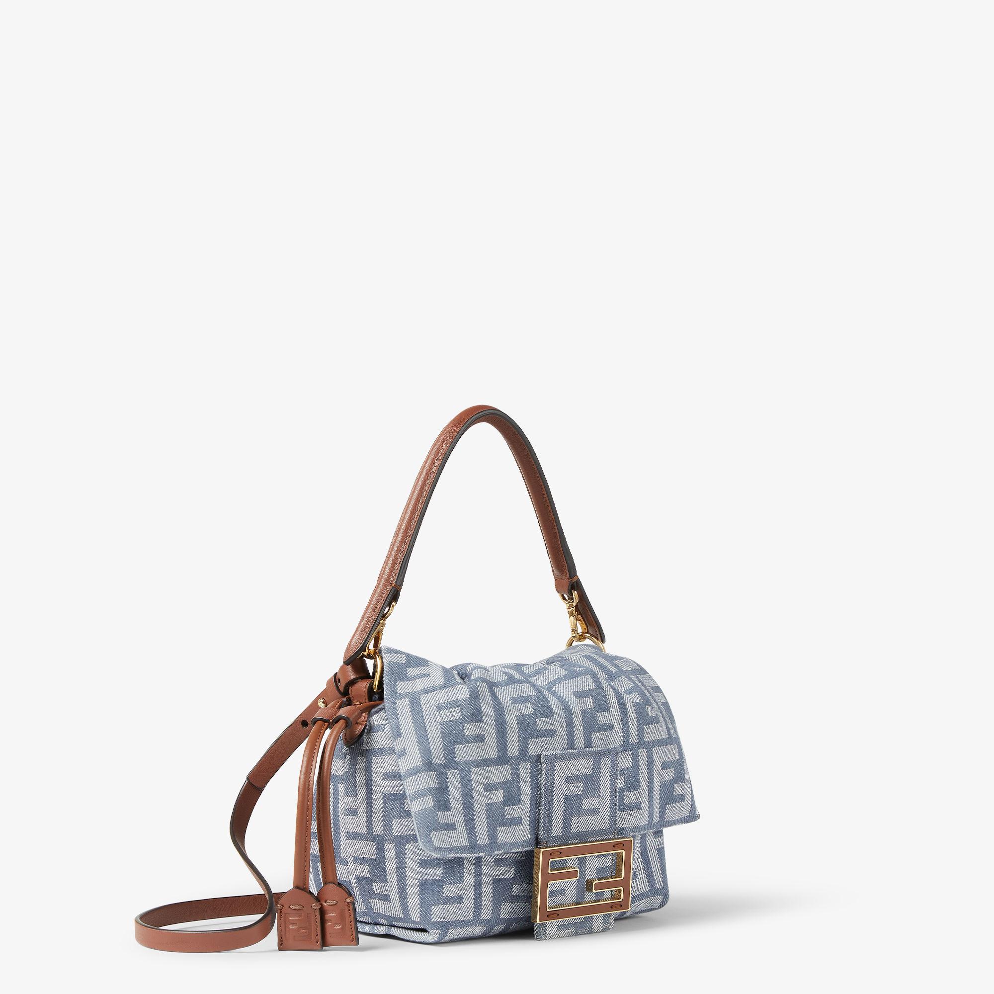 Mamma Baguette SmallBlue denim-effect FF jacquard mini-bag Product Image