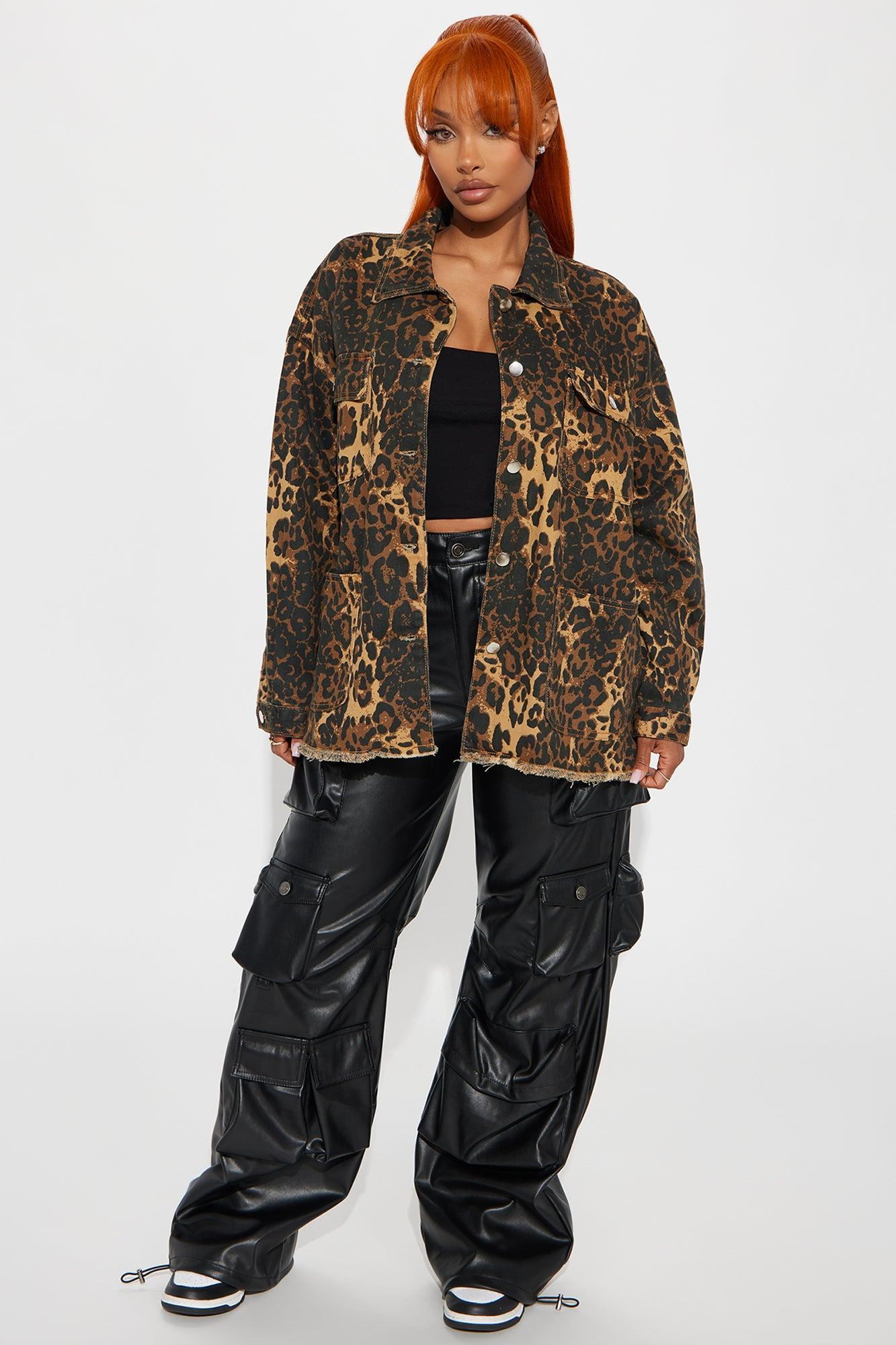 Wild For You Leopard Denim Shacket - Brown/combo Female Product Image