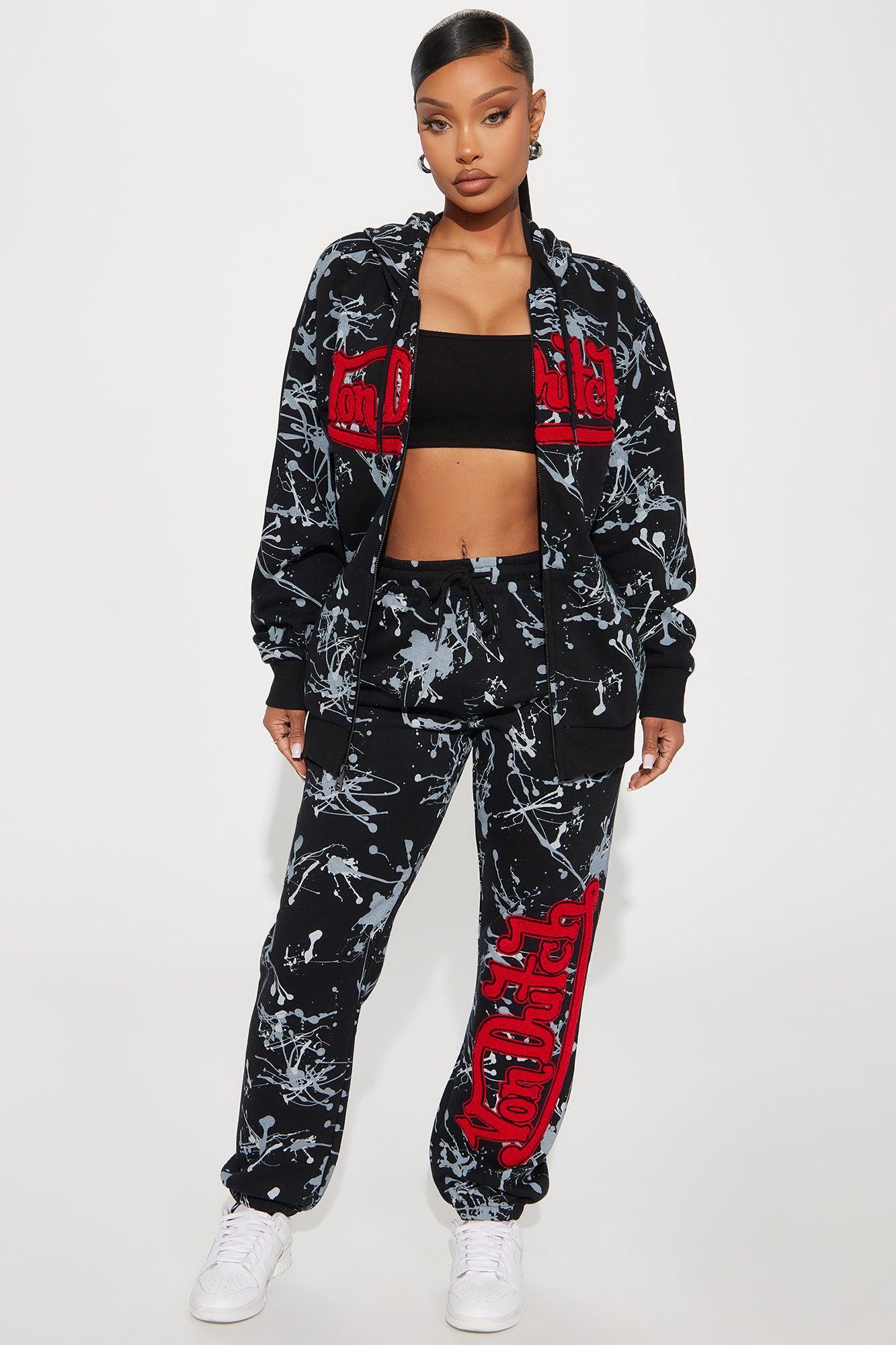 Von Dutch Abstract Zip Up Hoodie - Charcoal/combo Product Image