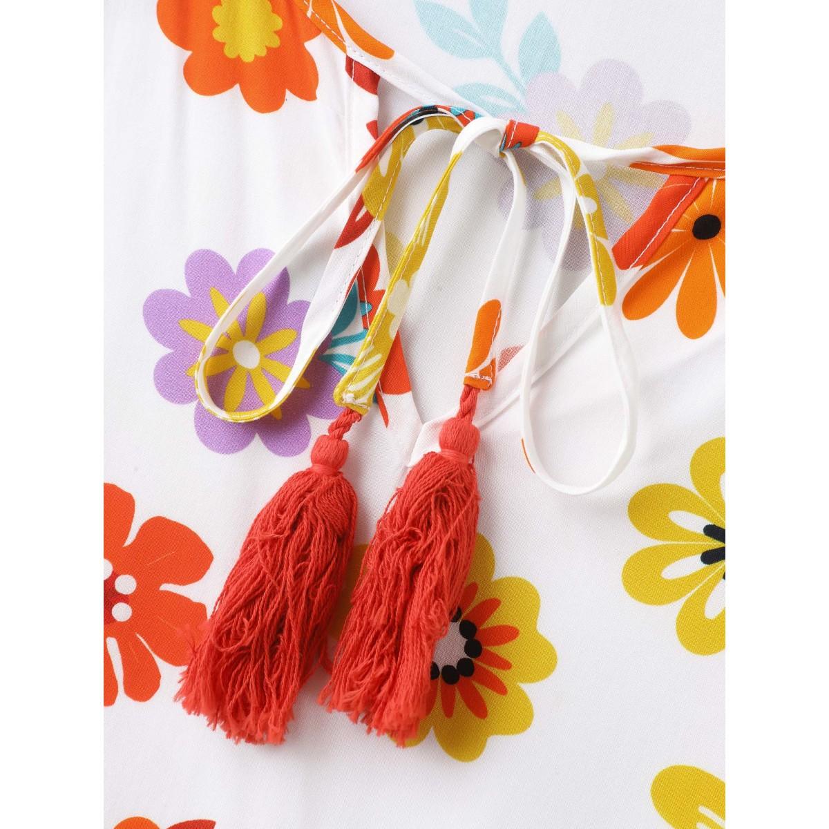 Plus Size Colorful Florals Spliced Pockets Midi Dress Brightred Women Notched collar Short sleeve Curvy BloomChic 26/4X Product Image