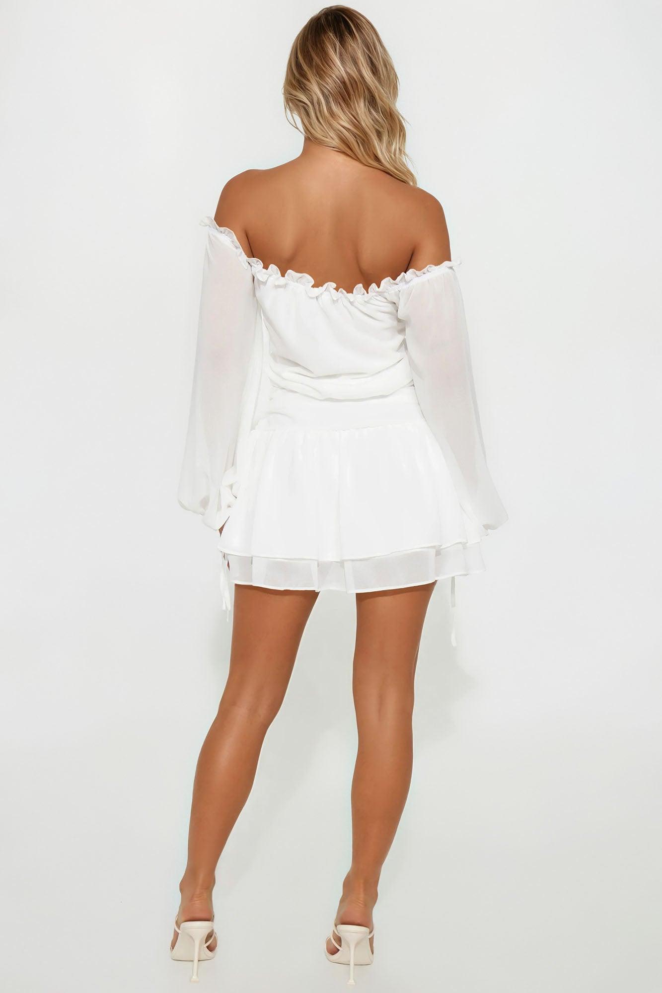 Rylie Puff Sleeve Chiffon Mini Dress - White Product Image
