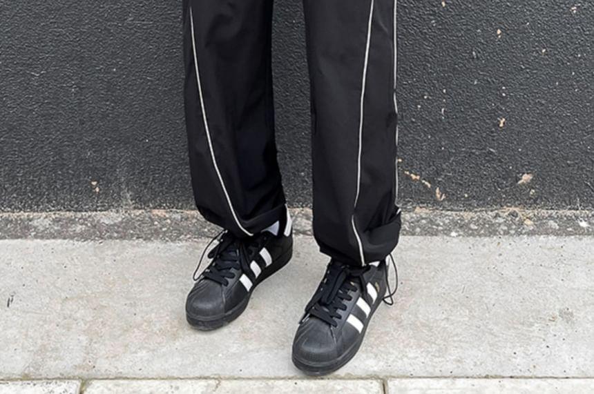Drawstring Waist Two Tone Panel Straight Leg Track Pants Product Image