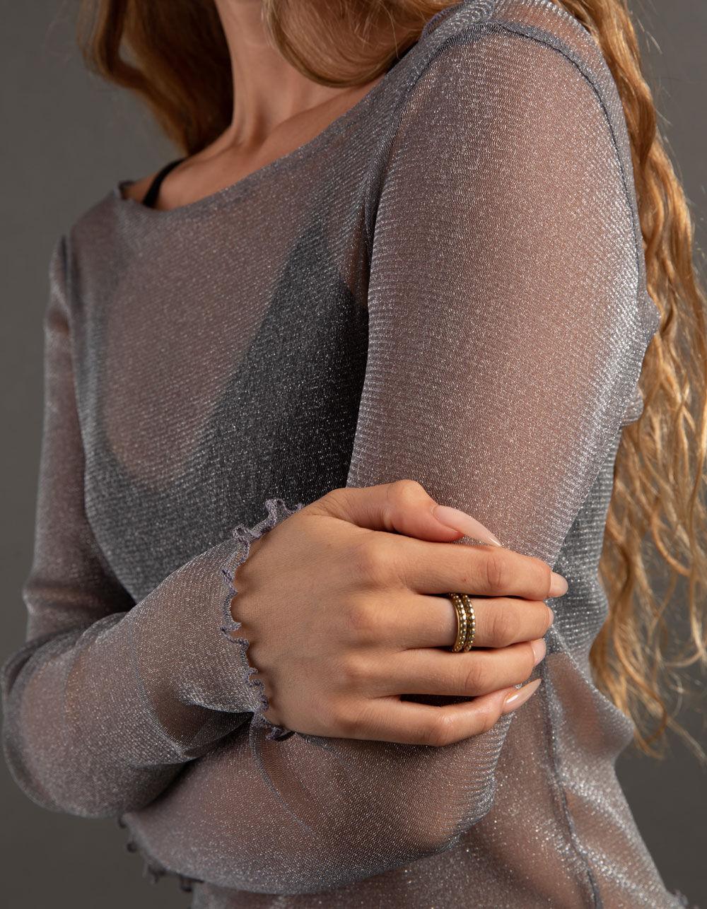 RSQ Womens Metallic Long Sleeve Tee - PINK Product Image