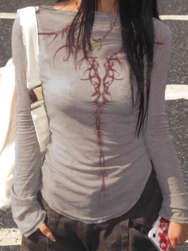 Reversible Print Square Neck Slim Long Sleeve Knit Product Image