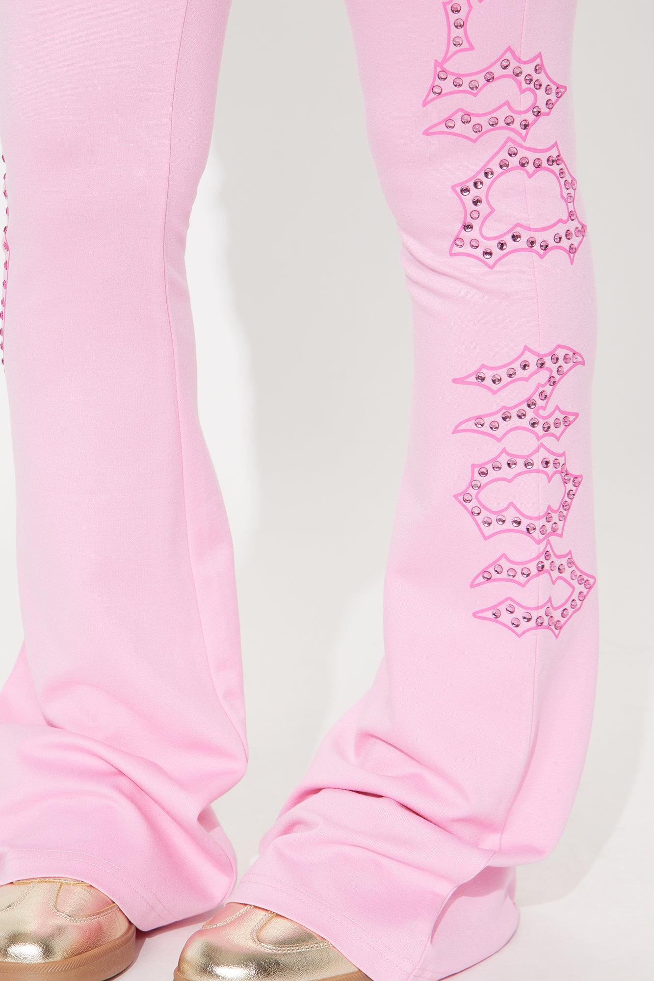 Von Dutch Fire Racer Rhinestone Flared Pant - Pink Product Image