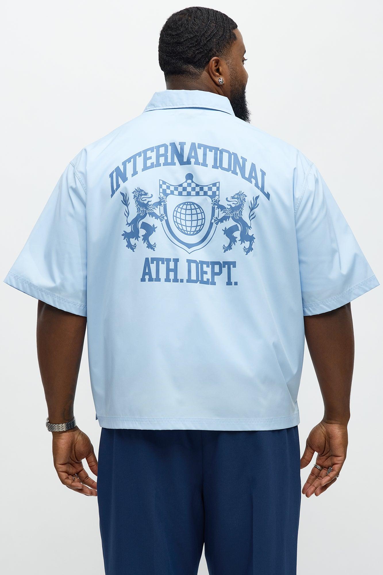 Cropped Athletic Dept. Short Sleeve Button Up Shirt - Blue Male Product Image