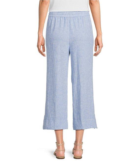 Ali Miles Petite Size Yarn-Dyed Striped Drawcord Cropped Pants Product Image