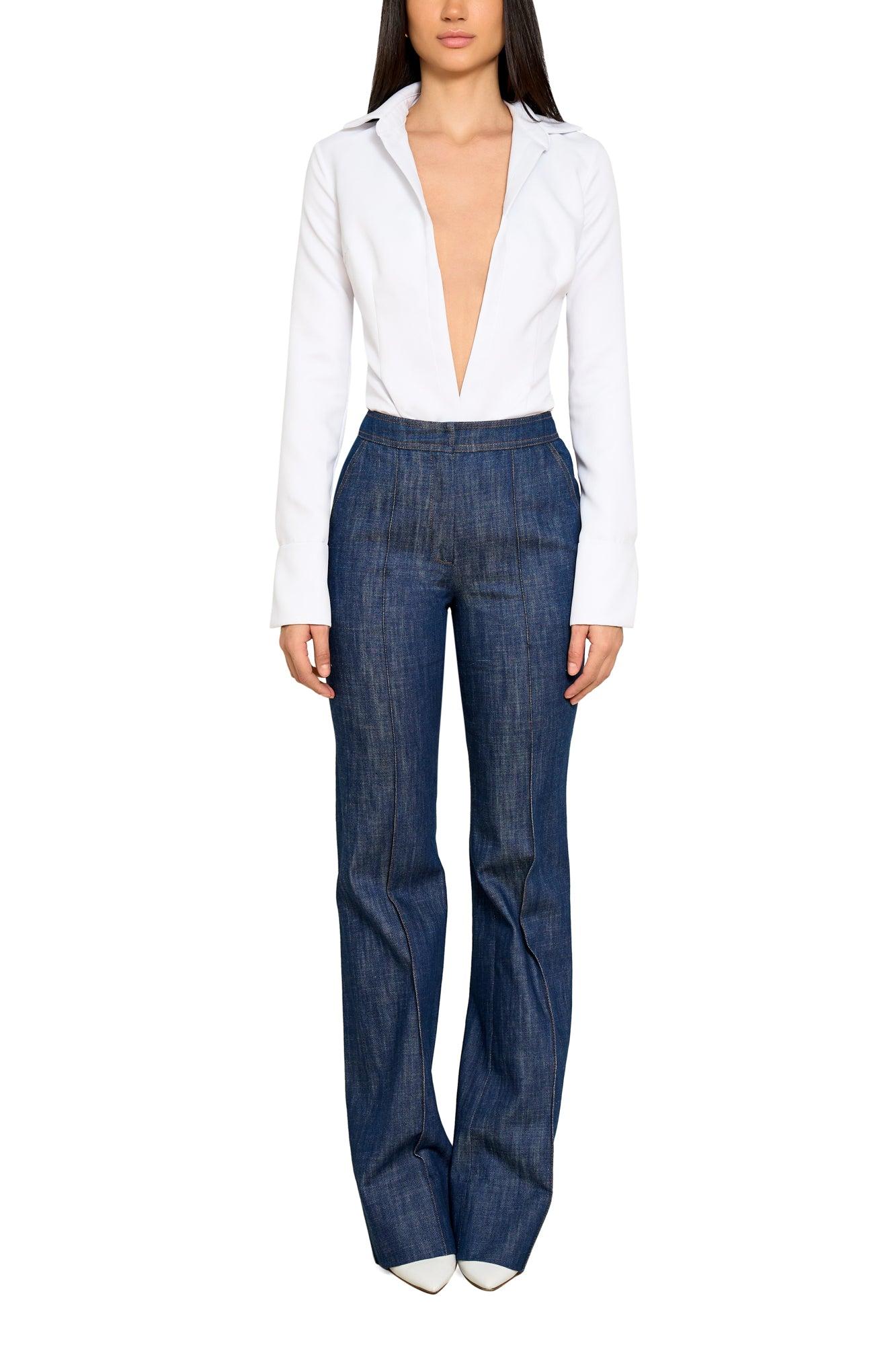 High Waisted Wide Leg Denim Trousers Product Image