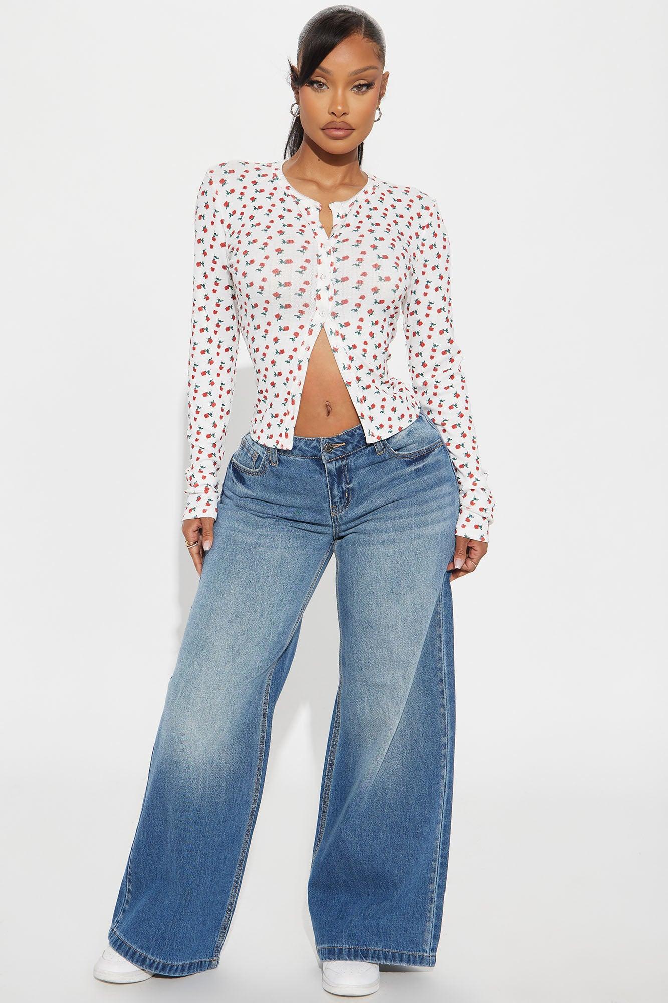 Mia Ditsy Floral Button Front Top - White/combo Product Image