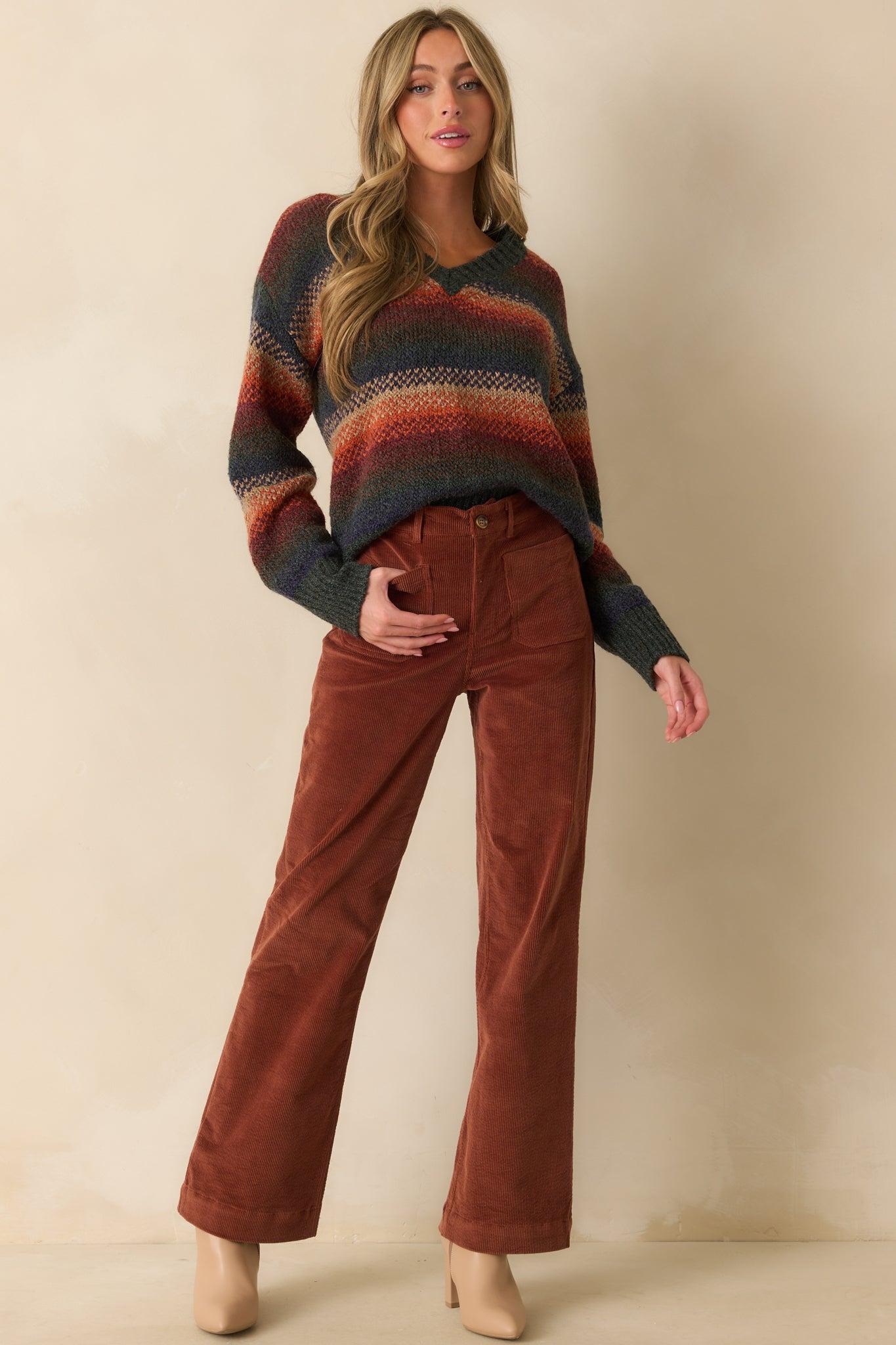 Thread & Supply Rust Multi Stripe Knit Rena Sweater Product Image