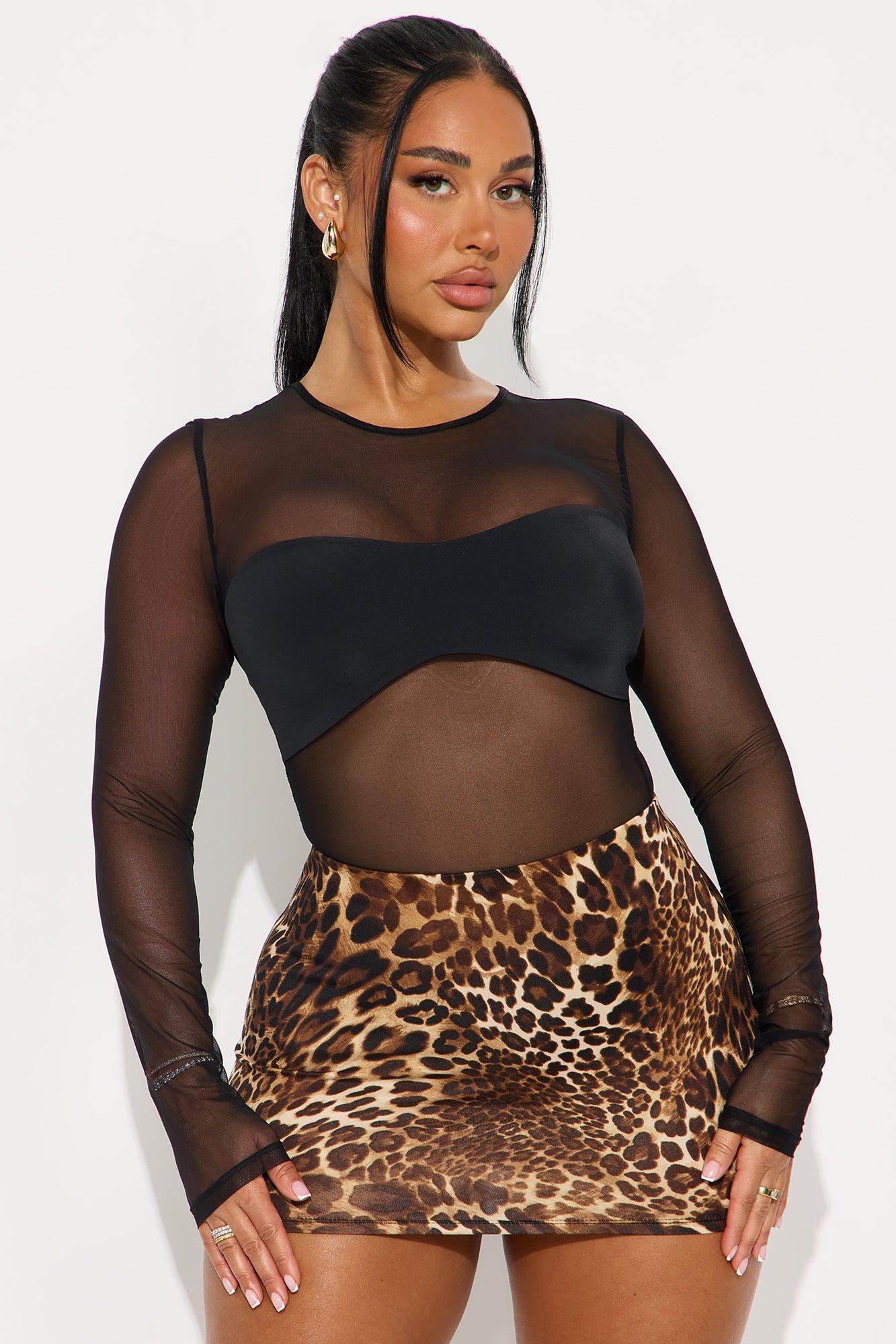Under Pressure Sheer Mesh Long Sleeve Bodysuit - Black Female Product Image