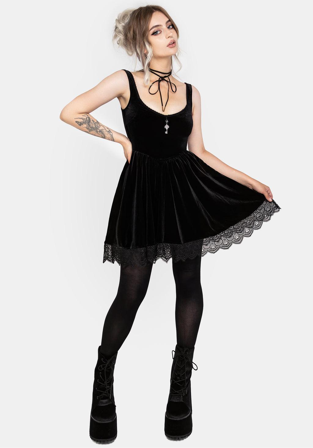 Orbweb Lace Hem Velour Mini Dress Product Image