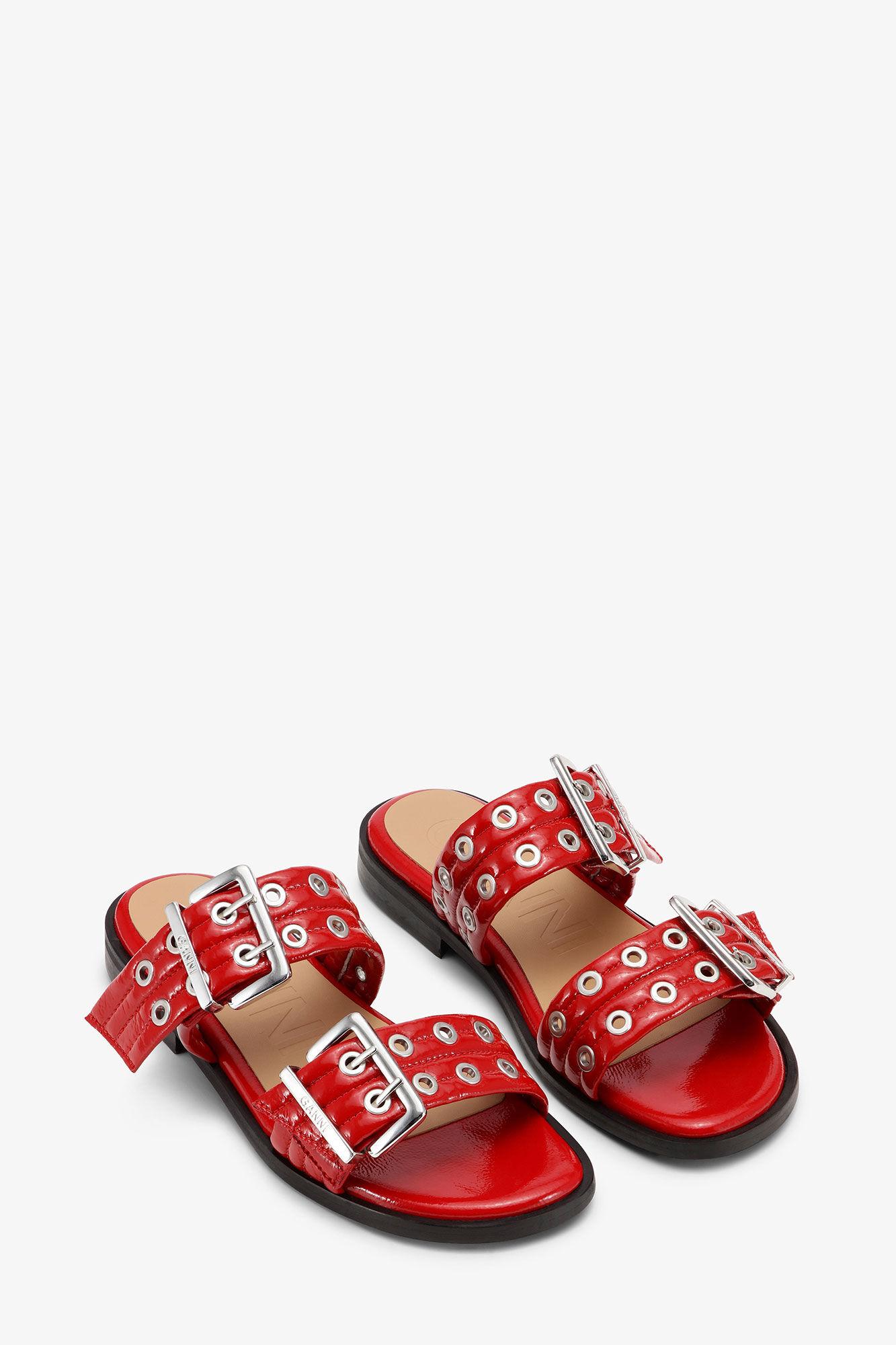 Red Feminine Buckle Two-Strap Sandals Product Image