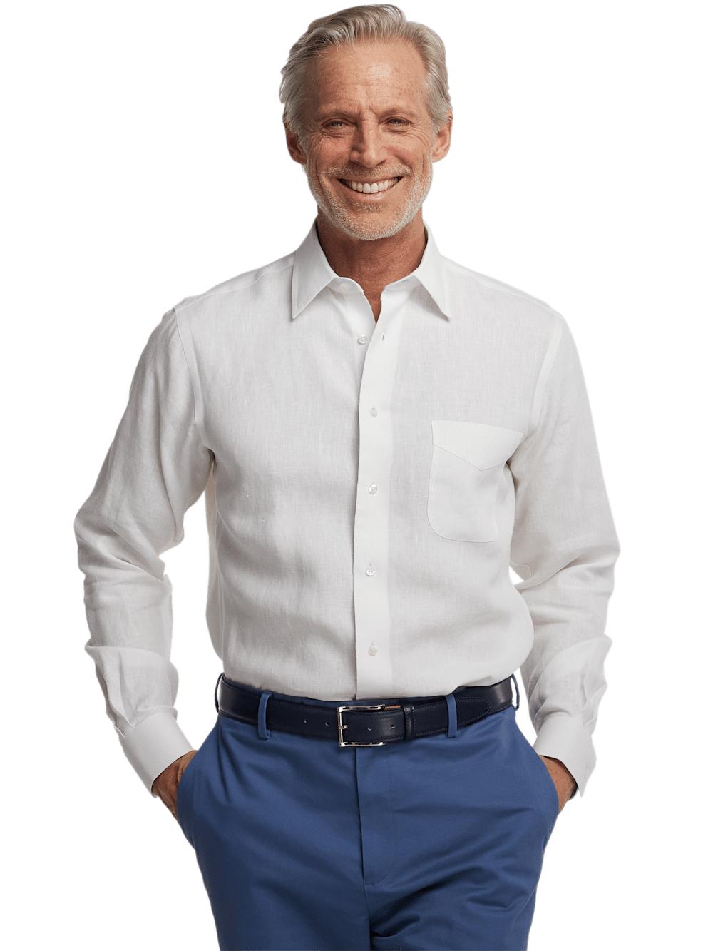 Non-Iron Linen Solid Dress Shirt With Contrast Trim - White Product Image