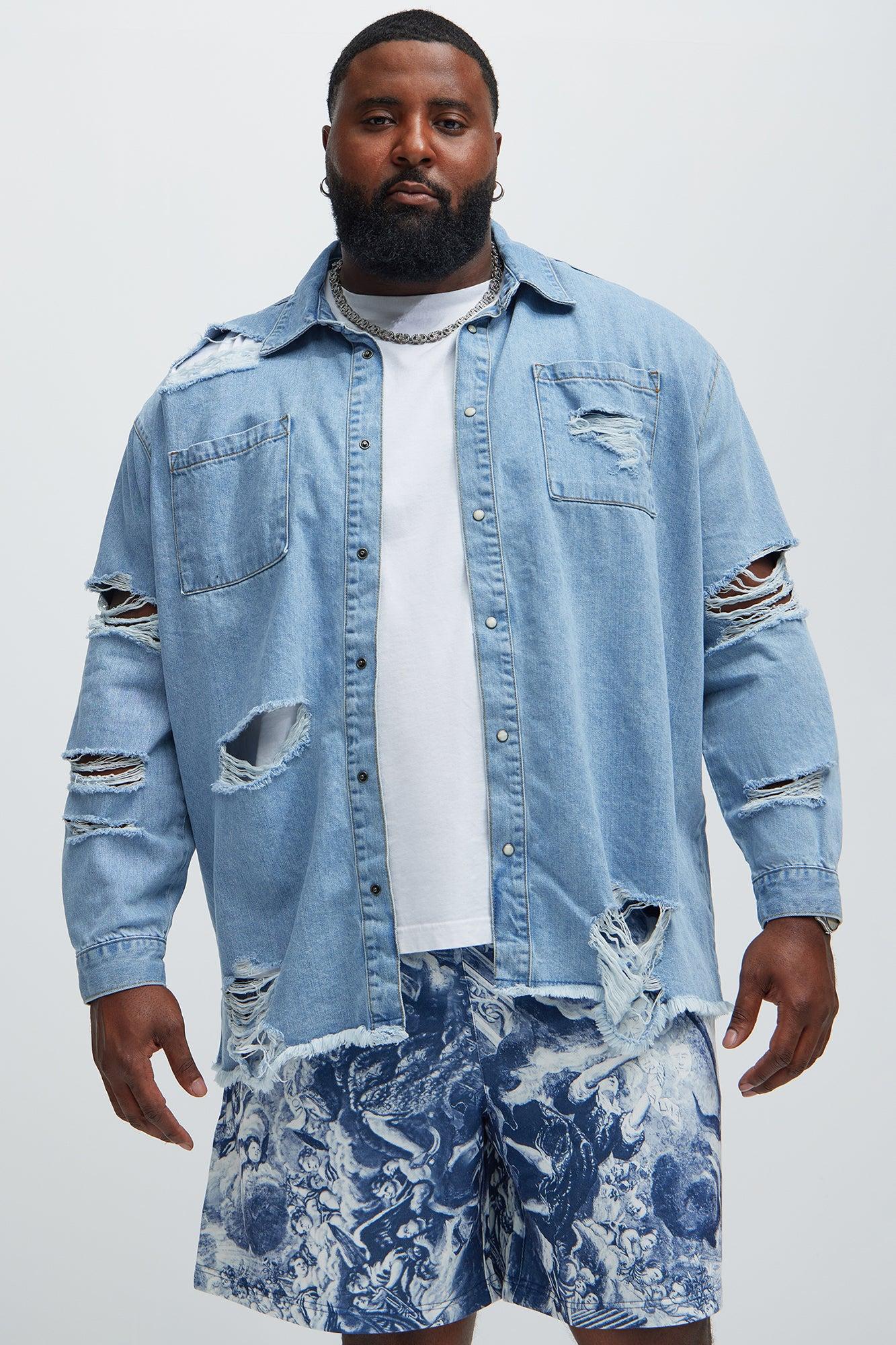 Essential Distressed Denim Woven Top - Light Wash Product Image