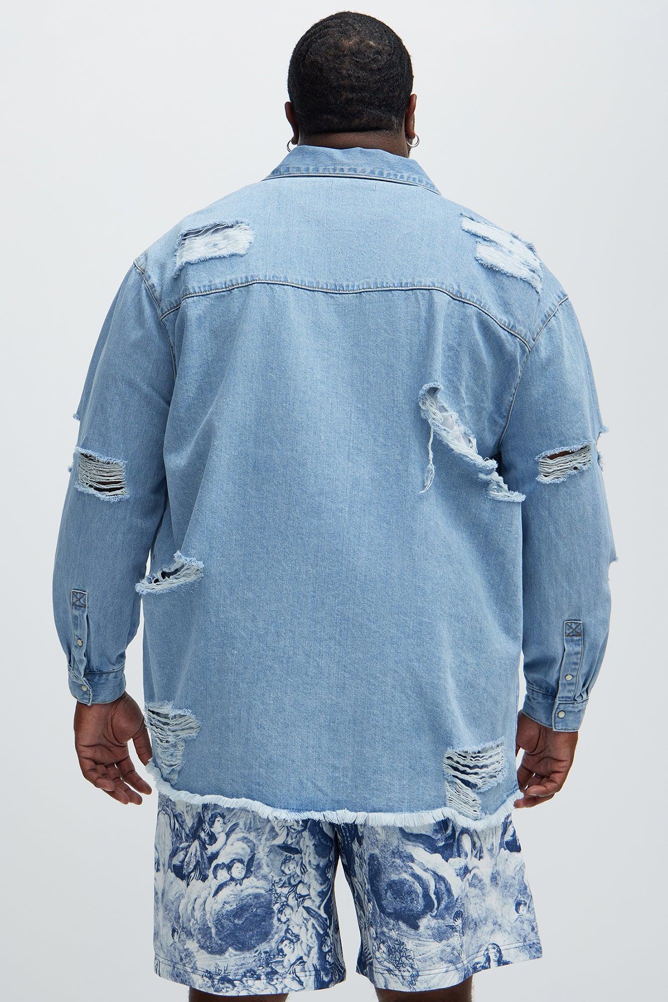 Essential Distressed Denim Woven Top - Light Wash Product Image