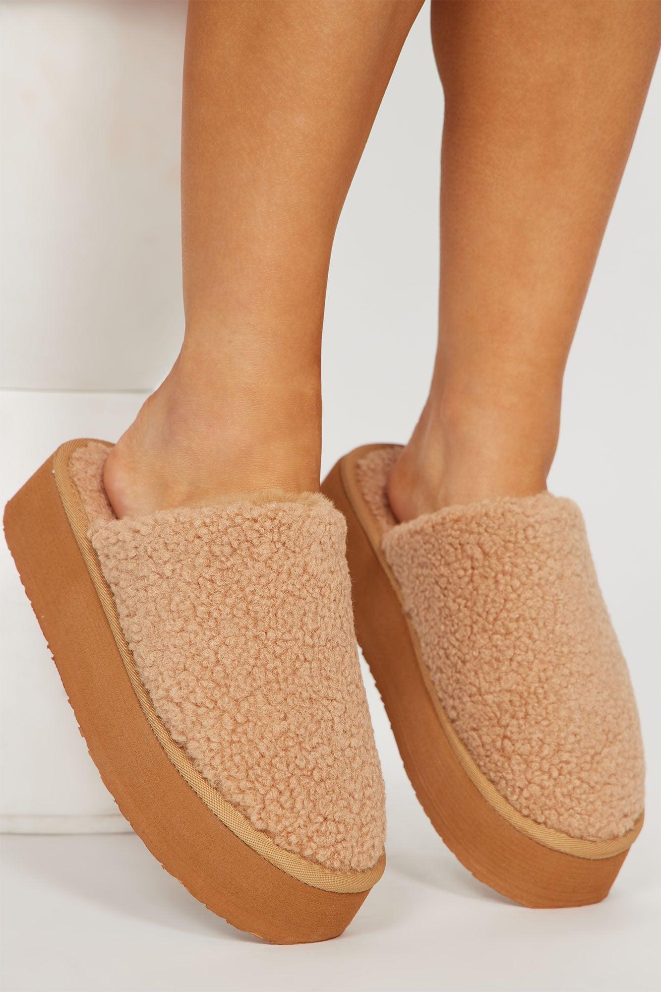 Let's Get Comfy Platform Slippers - Tan Product Image