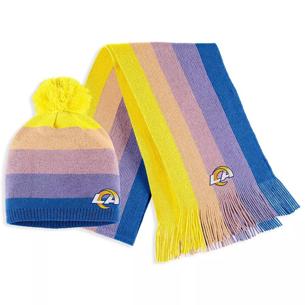 Women's WEAR by Erin Andrews Gold Los Angeles Rams Ombre Pom Knit Hat and Scarf Set Product Image